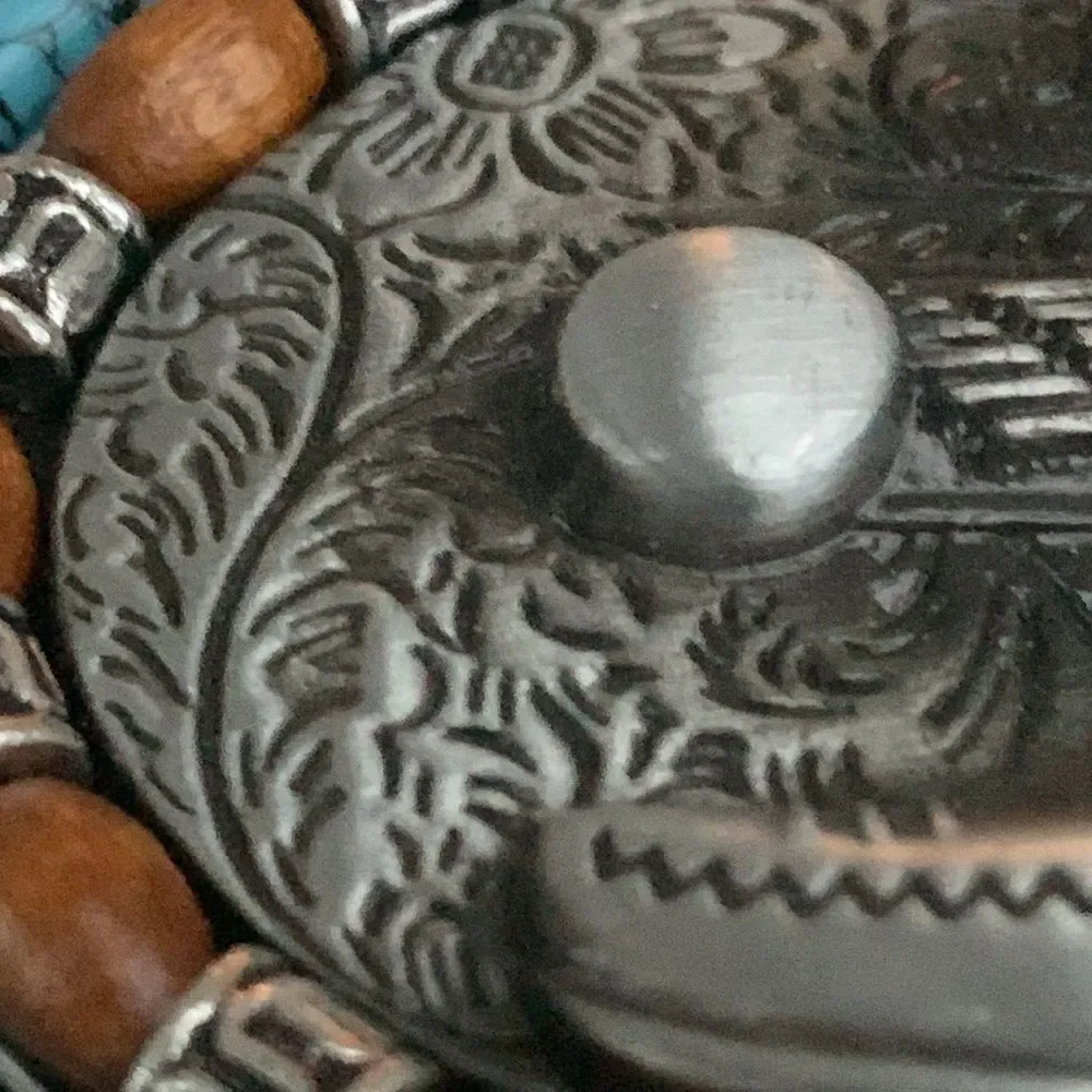Cowboy Boot Belt Buckle, Antiqued Silver Tone Faux Turquoise, Western Style